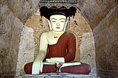 Bagan Myanmar. Sulamani temple. The heavenly restored main Buddha image of the eastern hall.
